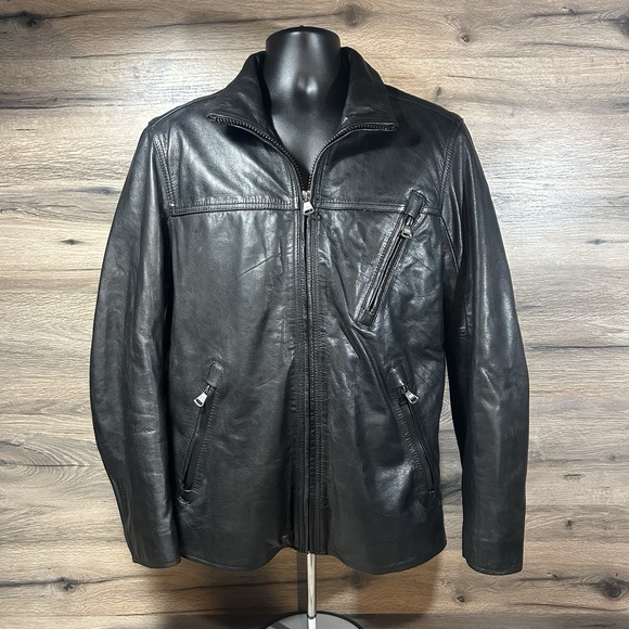 Marc New York Black Leather Jacket Men's Size Small – Classic Bomber Style Coat